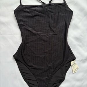 Aerie Black Ribbed Swimsuit - One piece- medium NWT